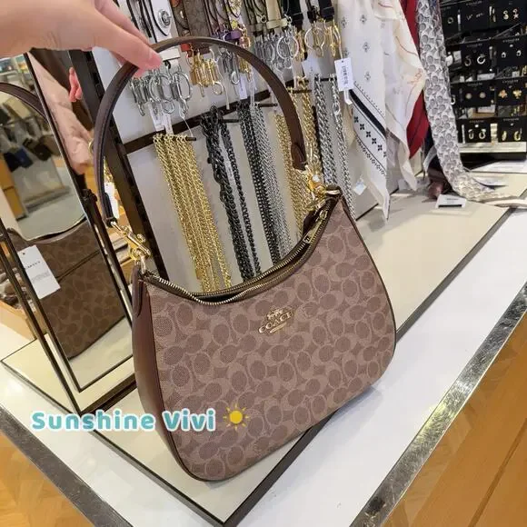 NWT Coach Teri Hobo Bag Signature Canvas/Gold/Tan/Brown CV940 - Picture 7 of 7